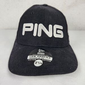 PING Golf New Era Hat Cap Demarco Fitted 7 1/4 Black 59 Fifty USA Made VTG‎
